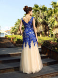 Sheath/Column V-neck Applique Sleeveless Long Net Dresses TPP0003368