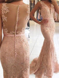 Trumpet/Mermaid Sleeveless V-neck Sweep/Brush Train Applique Lace Dresses TPP0002952