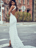 Trumpet/Mermaid Lace Halter Sleeveless Sweep/Brush Train Wedding Dresses TPP0006036