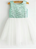 A-line/Princess Scoop Sleeveless Sequin Tea-Length Tulle Flower Girl Dresses TPP0007761