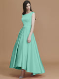 A-Line/Princess Bateau Sleeveless Asymmetrical Ruffles Satin Bridesmaid Dresses TPP0005281