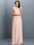 Sheath/Column V-neck Sleeveless Long Chiffon Bridesmaid Dresses TPP0005637