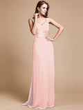 Sheath/Column V-neck Sleeveless Ruffles Long Chiffon Bridesmaid Dresses TPP0005526