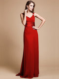 Sheath/Column V-neck Sleeveless Ruffles Long Chiffon Bridesmaid Dresses TPP0005526