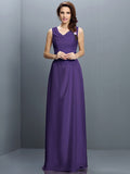 Sheath/Column V-neck Sleeveless Long Chiffon Bridesmaid Dresses TPP0005637