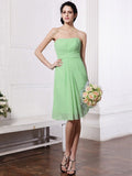 Sheath/Column Strapless Sleeveless Pleats Short Chiffon Bridesmaid Dresses TPP0005722