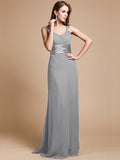 Sheath/Column V-neck Sleeveless Ruffles Long Chiffon Bridesmaid Dresses TPP0005526