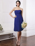 Sheath/Column Strapless Sleeveless Pleats Short Chiffon Bridesmaid Dresses TPP0005722