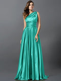 A-Line/Princess Pleats Sleeveless Long Silk like Satin Bridesmaid Dresses TPP0004905