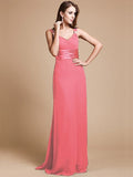 Sheath/Column V-neck Sleeveless Ruffles Long Chiffon Bridesmaid Dresses TPP0005526