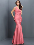 Trumpet/Mermaid V-neck Hand-Made Flower Sleeveless Long Taffeta Bridesmaid Dresses TPP0005170