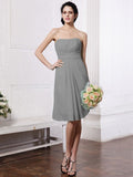 Sheath/Column Strapless Sleeveless Pleats Short Chiffon Bridesmaid Dresses TPP0005722