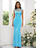 Trumpet/Mermaid Charmeuse Applique High Neck Sleeveless Floor-Length Bridesmaid Dresses TPP0004924