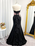 Trumpet/Mermaid Embroidery Elastic Woven Satin Sleeveless Sweetheart Sweep/Brush Train Dresses