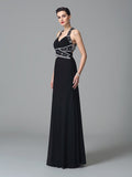 Sheath/Column Straps Beading Sleeveless Long Chiffon Dresses TPP0003944