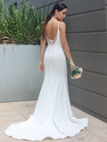 Sheath/Column Stretch Crepe Ruffles Straps Sleeveless Sweep/Brush Train Wedding Dresses TPP0007023