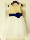 A-line/Princess Sleeveless Scoop Sequin Knee-Length Tulle Flower Girl Dresses TPP0007800