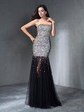 Sheath/Column Strapless Sequin Sleeveless Long Satin Dresses TPP0002738