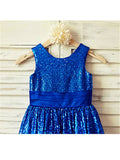 A-line/Princess Scoop Sleeveless Bowknot Tea-Length Sequins Flower Girl Dresses TPP0007759