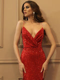 Trumpet/Mermaid Sleeveless Spaghetti Straps Sweep/Brush Train Sequins Dresses TPP0002766