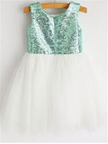 A-line/Princess Scoop Sleeveless Sequin Tea-Length Tulle Flower Girl Dresses TPP0007761