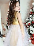 A-Line/Princess Organza Sequin Scoop Sleeveless Tea-Length Flower Girl Dresses TPP0007551