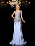 Sheath/Column Straps Rhinestone Sleeveless Long Chiffon Dresses TPP0004296