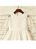 A-line/Princess Jewel Long Sleeves Lace Tea-Length Satin Flower Girl Dresses TPP0007791