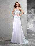 Sheath/Column Strapless Beading Sleeveless Long Chiffon Wedding Dresses TPP0006876