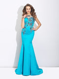 Trumpet/Mermaid Scoop Applique Sleeveless Long Satin Dresses TPP0002907