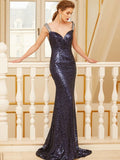 Sheath/Column V-neck Sleeveless Sweep/Brush Train Beading Sequins Dresses TPP0003573