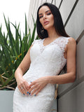 Trumpet/Mermaid Tulle Lace V-neck Sleeveless Sweep/Brush Train Wedding Dresses TPP0006142