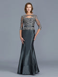 Trumpet/Mermaid Scoop 3/4 Sleeves Applique Floor-Length Taffeta Mother of the Bride Dresses TPP0007320