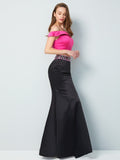 Trumpet/Mermaid Off-the-Shoulder Sleeveless Floor-Length Beading Satin Two Piece Dresses TPP0003947