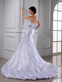 Trumpet/Mermaid Beading Strapless Sleeveless Applique Elastic Woven Satin Wedding Dresses TPP0006933