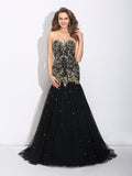 Trumpet/Mermaid Sweetheart Rhinestone Sleeveless Long Satin Dresses TPP0002455