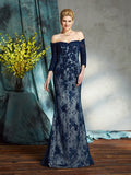 Trumpet/Mermaid Off-the-Shoulder Lace 3/4 Sleeves Long Lace Mother of the Bride Dresses TPP0007206