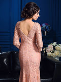 Sheath/Column V-neck Beading 3/4 Sleeves Long Lace Mother of the Bride Dresses TPP0007207