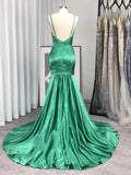 Trumpet/Mermaid Satin Ruffles Spaghetti Straps Sleeveless Sweep/Brush Train Dresses TPP0004814