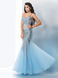 Trumpet/Mermaid Spaghetti Straps Sequin Sleeveless Long Tulle Dresses TPP0002358