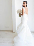 Trumpet/Mermaid Sleeveless Organza Straps Chapel Train Wedding Dresses TPP0006547