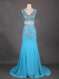 Trumpet/Mermaid Sleeveless V-neck Chiffon Beading Sweep/Brush Train Dresses TPP0002000