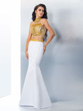 Trumpet/Mermaid High Neck Beading Sleeveless Long Satin Dresses TPP0002720