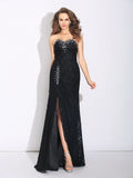 Sheath/Column Sweetheart Rhinestone Sleeveless Long Lace Dresses TPP0003494