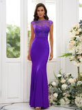 Trumpet/Mermaid Charmeuse Applique High Neck Sleeveless Floor-Length Bridesmaid Dresses TPP0004924