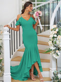 Trumpet/Mermaid Jersey Ruffles V-neck Sleeveless Asymmetrical Bridesmaid Dresses TPP0004937