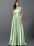 A-Line/Princess Pleats Sleeveless Long Silk like Satin Bridesmaid Dresses TPP0004905