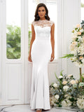 Trumpet/Mermaid Charmeuse Applique High Neck Sleeveless Floor-Length Bridesmaid Dresses TPP0004924