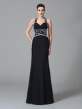 Sheath/Column Straps Beading Sleeveless Long Chiffon Dresses TPP0003944