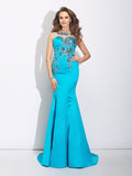 Trumpet/Mermaid Scoop Applique Sleeveless Long Satin Dresses TPP0002907